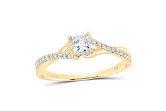 14kt  Gold Princess Diamond Cluster Bridal Wedding Ring Band Set 1 Cttw