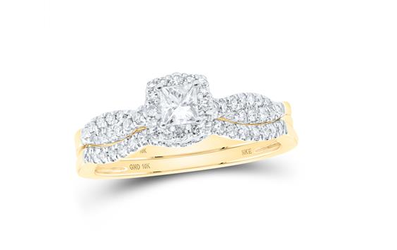 10k White Gold Princess Diamond Halo Bridal Wedding Ring Set 1/2 Cttw (Certified)