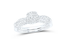 10k White Gold Princess Diamond Halo Bridal Wedding Ring Set 1/2 Cttw (Certified)