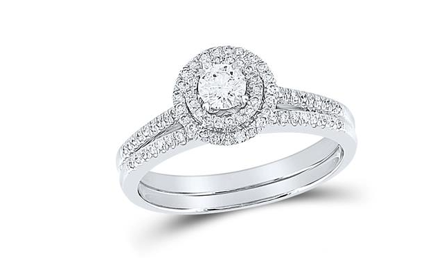 10k White Gold Round Diamond Bridal Wedding Ring Set 1/2 Cttw (Certified)