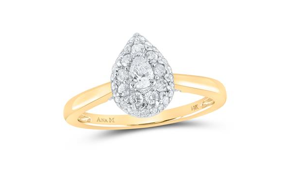 14k  Gold Pear Diamond Halo Bridal Engagement Ring 1/2 Cttw (Certified)