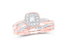 14kt  Gold Round Diamond 1/3CTW-NAT DIA CN CUSHION SINGLE HALO BRIDAL SET
