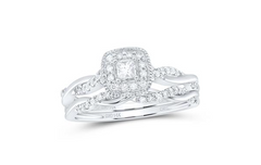 14kt  Gold Round Diamond 1/3CTW-NAT DIA CN CUSHION SINGLE HALO BRIDAL SET