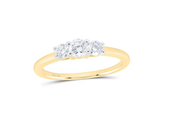 14k Yellow Gold Round Diamond 3-stone Bridal Engagement Ring 1/2 Cttw (Certified)
