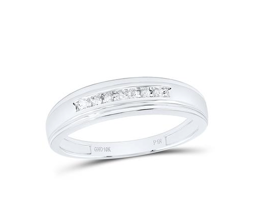 10kt White Gold Mens Round Diamond Wedding Band Ring 1/12 Cttw