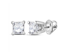 14kt White Gold Unisex Princess Diamond Solitaire Stud Earrings 1/2 Cttw  (Certified)