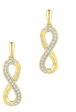 10kt Yellow Gold Womens Round Diamond Infinity Dangle Earrings 1/10 Cttw