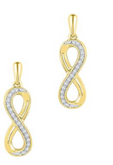 10kt Yellow Gold Womens Round Diamond Infinity Dangle Earrings 1/10 Cttw