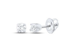 14kt White Gold Womens Round Diamond Solitaire Earrings 1/10 Cttw
