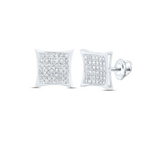 10kt  Womens Round Diamond Square Kite Cluster Earrings 1/6 Cttw