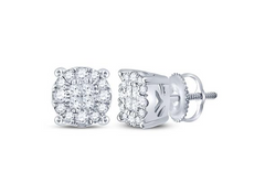 14kt  Gold Womens Princess Round Diamond Cluster Earrings 1/4 Cttw