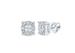 14kt  Gold Womens Princess Round Diamond Cluster Earrings 1/4 Cttw