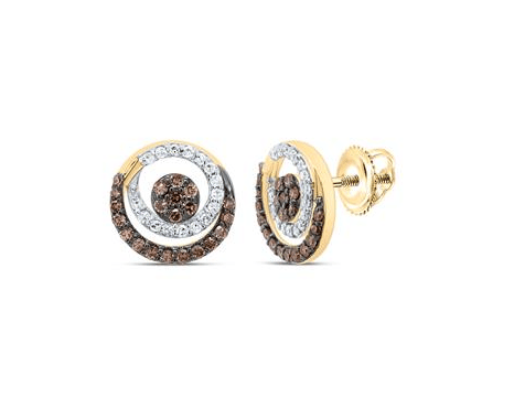 10kt  Gold Womens 3/8CTW-NAT DIA3/8CTW-NAT DIA P1 GIFT COGNAC NATURAL ROUND EARRING