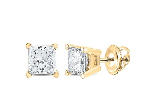 14kt Yellow Gold Unisex Princess Diamond Solitaire Stud Earrings 1 Cttw  (Certified)
