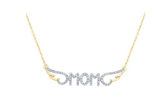 10kt Gold Womens Round Diamond Mom Necklace 18'' 1/6 Cttw