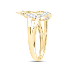 10kt Yellow Gold Womens Round Diamond Mom Mother Heart Butterfly Ring 1/6 Cttw
