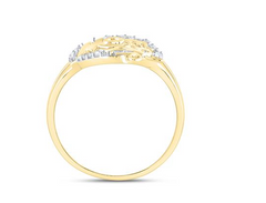 10kt Yellow Gold Womens Round Diamond Mom Mother Heart Butterfly Ring 1/6 Cttw