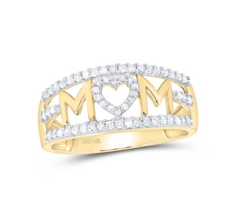 10kt Yellow Gold Womens Round Diamond Mom Mother Heart Band Ring 1/4 Cttw