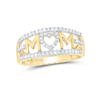 10kt Yellow Gold Womens Round Diamond Mom Mother Heart Band Ring 1/4 Cttw