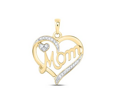 10kt Yellow Gold Womens Round Diamond Mom Mother Heart Pendant 1/10 Cttw