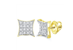 GND Men's Diamond Earrings 10kt Yellow Gold Mens Round Diamond Square Earrings 1/10 Cttw