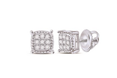 10kt Gold Mens Round Diamond Square Milgrain Cluster Earrings 1/10 Cttw