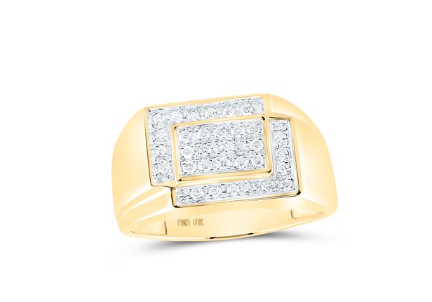 10kt Yellow Gold Mens Round Diamond Rectangle Cluster Ring 1/4 Cttw