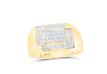 10kt Yellow Gold Mens Round Diamond Rectangle Cluster Ring 1/4 Cttw