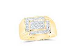 10kt Yellow Gold Mens Round Diamond Rectangle Cluster Ring 1/4 Cttw