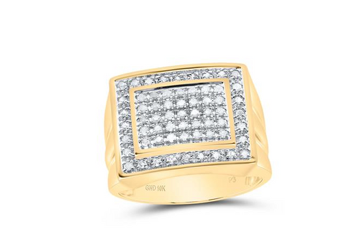 10kt Yellow Gold Mens Round Diamond Square Frame Cluster Ring 1/2 Cttw