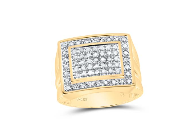 10kt Yellow Gold Mens Round Diamond Square Frame Cluster Ring 1/2 Cttw