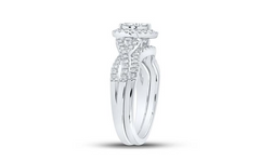10kt White Gold Round Diamond Heart Bridal Wedding Ring Band Set 5/8 Cttw