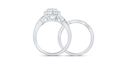 10kt White Gold Round Diamond Heart Bridal Wedding Ring Band Set 5/8 Cttw