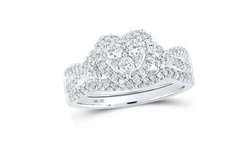 10kt White Gold Round Diamond Heart Bridal Wedding Ring Band Set 5/8 Cttw