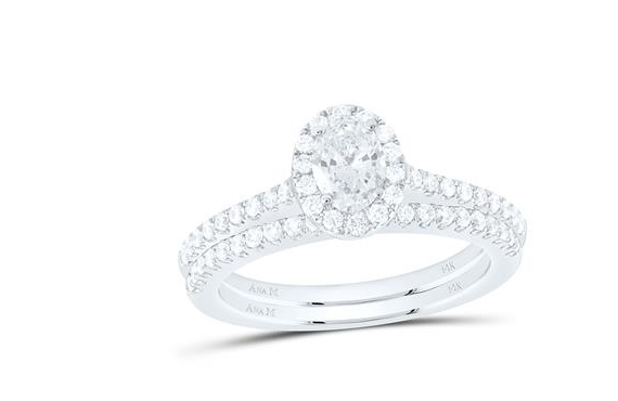 14kt White Gold Oval Diamond Halo Bridal Wedding Ring Band Set 1 Cttw