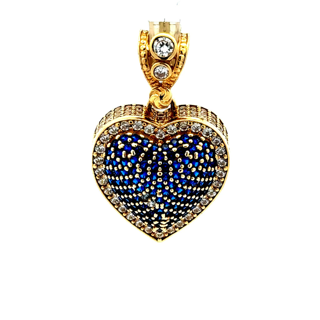 Pendant CZ-Iced Big Blue Puff Heart 31 10K