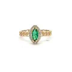 Ring Link Band Green Cat Eye Stone and CZ 7 2.5mm 10K
