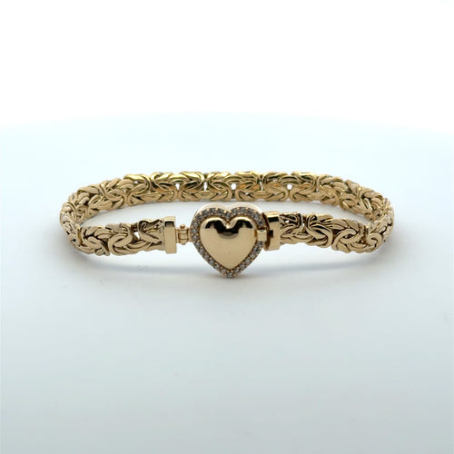 Bracelet Byzantine with CZ-Edged Heart Lock 6.5mm 7" 10K