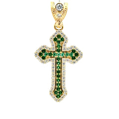 Pendant CZ-Iced with Green Angular Cross 41.5 10K