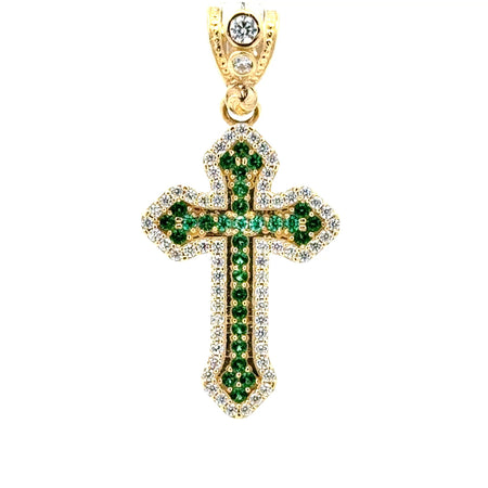Pendant CZ-Iced with Green Angular Cross 41.5 10K