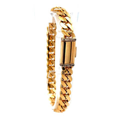 Bracelet Cuban Link with sided Diamond Sleek Lock 8.5mm 8" 10K