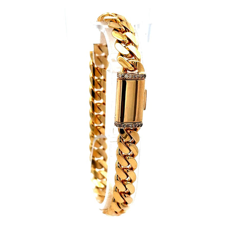 Bracelet Cuban Link with sided Diamond Sleek Lock 8.5mm 8" 10K