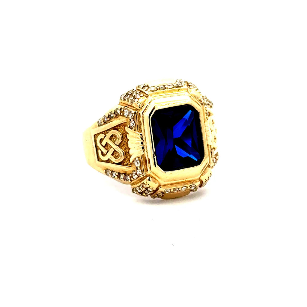 Ring Men's Big Central Stone & CZ Accents 10.5 4mm 10K