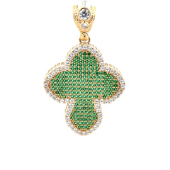 Pendant CZ-Iced Trefoil Green Cross 48.5 10K