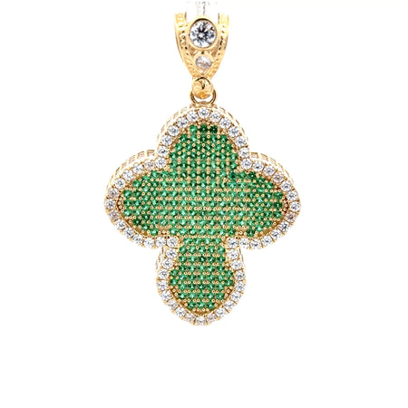 Pendant CZ-Iced Trefoil Green Cross 37.5 10K