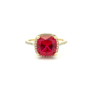 Ring Women Wine Square Stone and CZ 6.5 1mm 10K