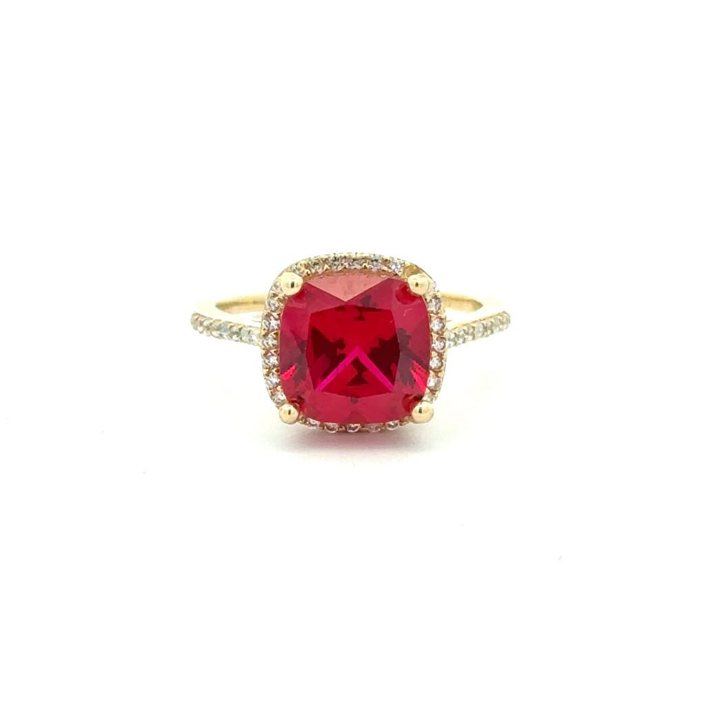Ring Women Wine Square Stone and CZ 7 1mm 10K