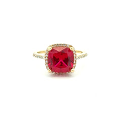 Ring Women Wine Square Stone and CZ 6.5 1mm 10K