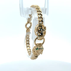 Bracelet Hollow Cuban with Panther Heads on Ring 14.5mm 7" 10K