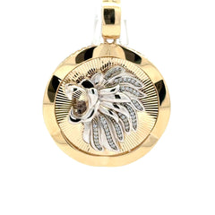 Pendant Two-Tone Roaring Lion & CZ in Medallion 46.5 10K